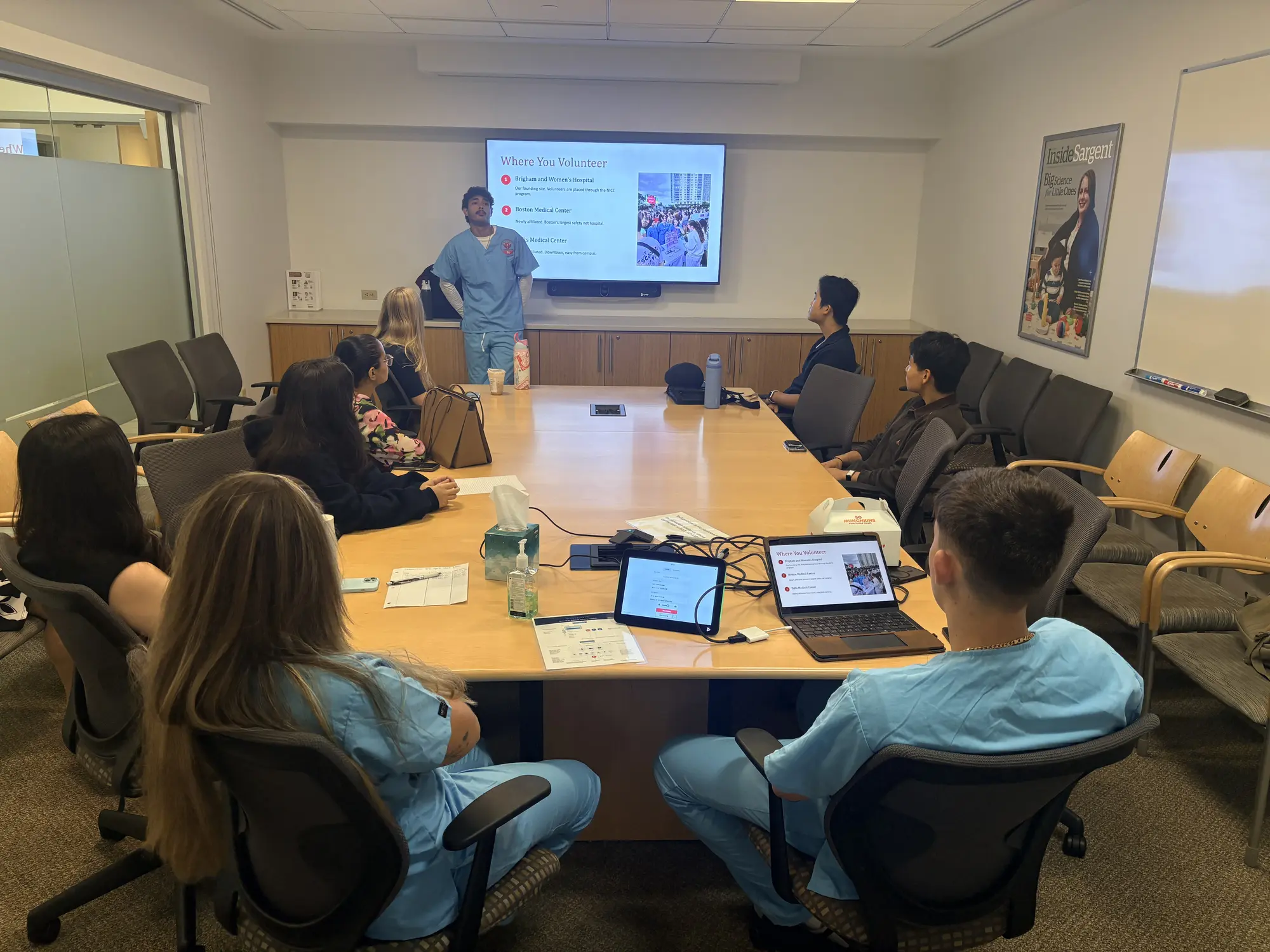 Campus2Care students participating in a hospital volunteer preparation workshop